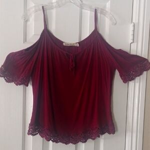 Burgundy Open Shoulder Rayon Top Medium